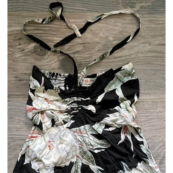 Little Girl’s Hula Hula Hawaii Black Floral Smocked Back Tie Sun Dress Size‎ 4 - Picture 3 of 8